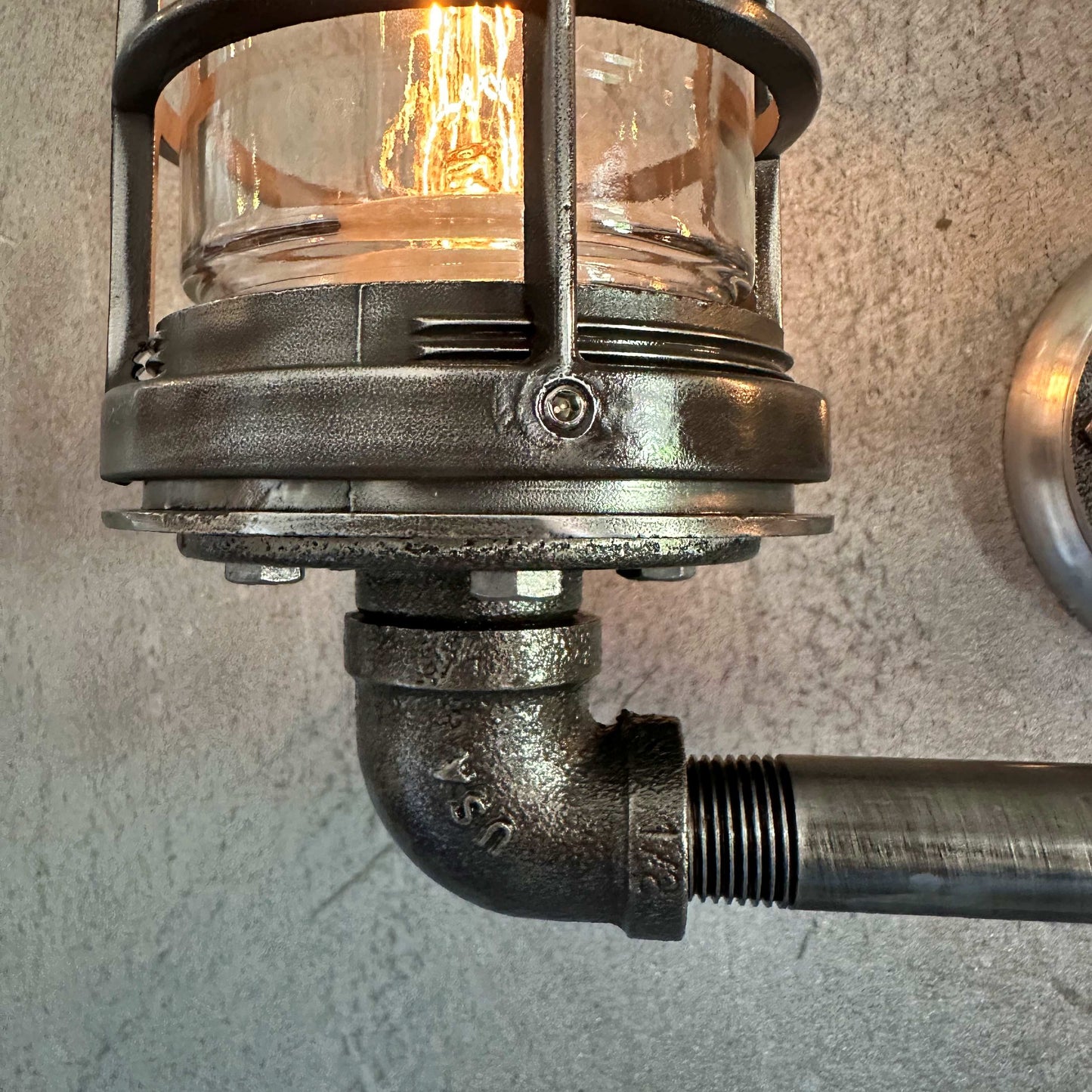 Black Pipe Light - Double Cage Industrial Wall Sconce - The Ironforge