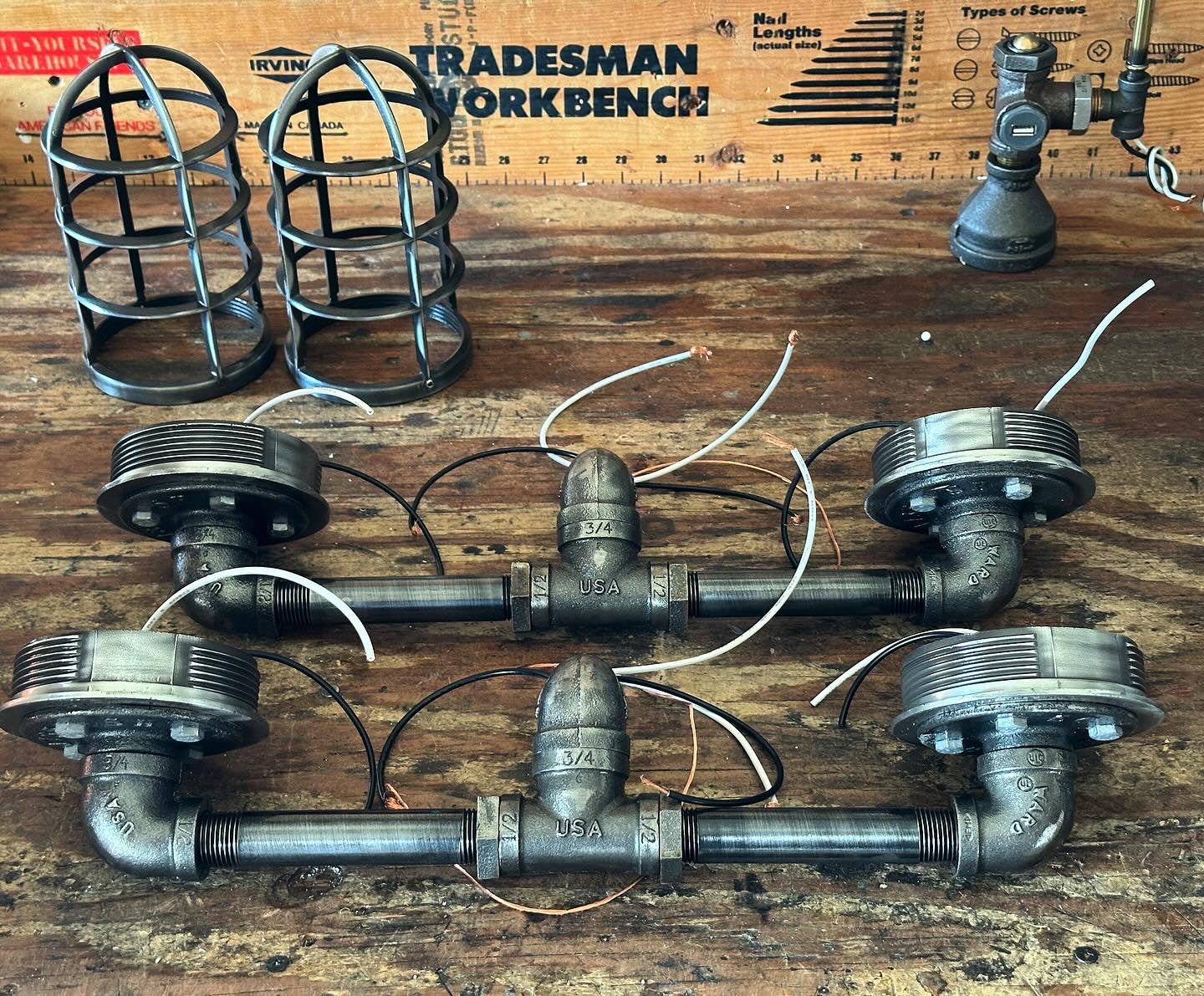 Black Pipe Light - Double Cage Industrial Wall Sconce - The Ironforge